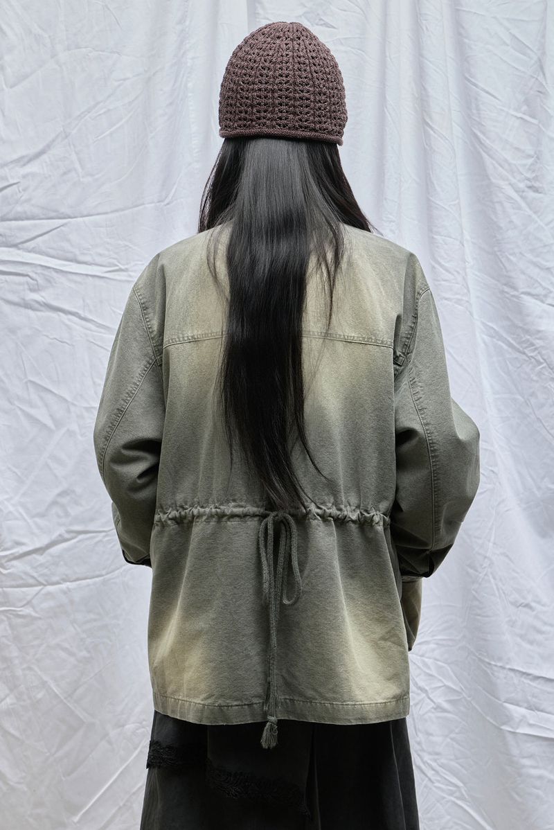 Washed High-Neck Field Jacket_Khaki