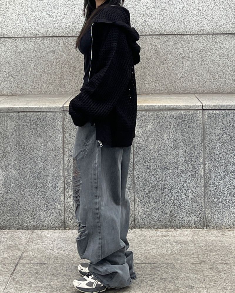 Kai Destroyed Black Jeans Wide Pants