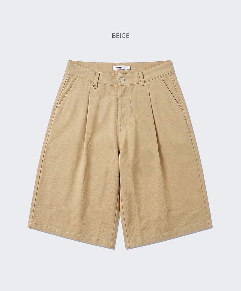 Wide Cotton Pleated Bermuda Shorts Beige