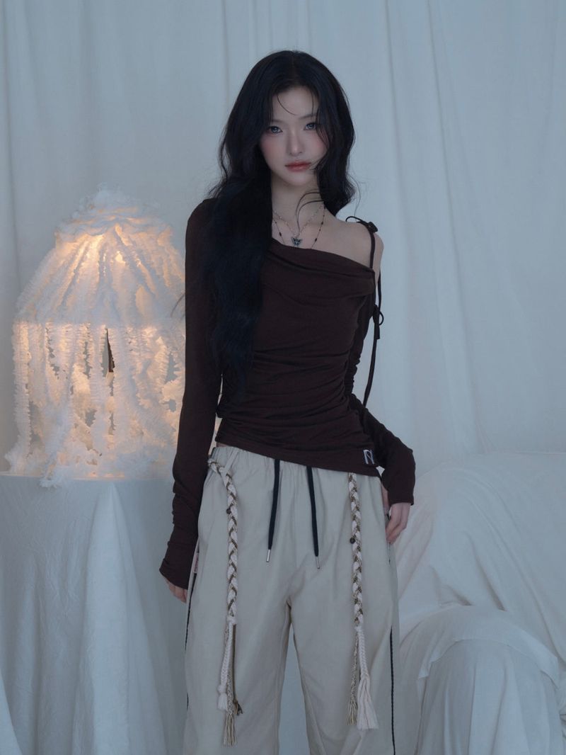 Cats Draping One-Shoulder Top