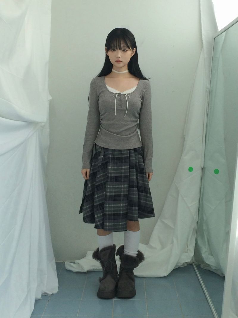 Charcoal Blend Checkered Layered Skirt