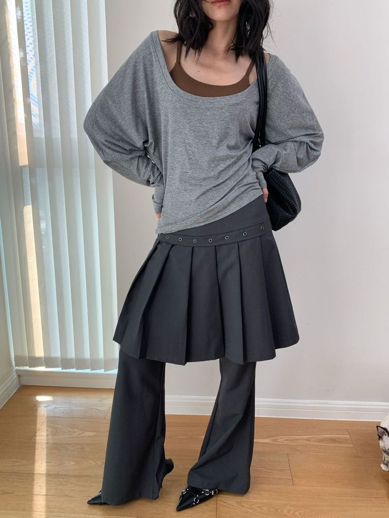 Fake Pleats Skirt Casual Pants