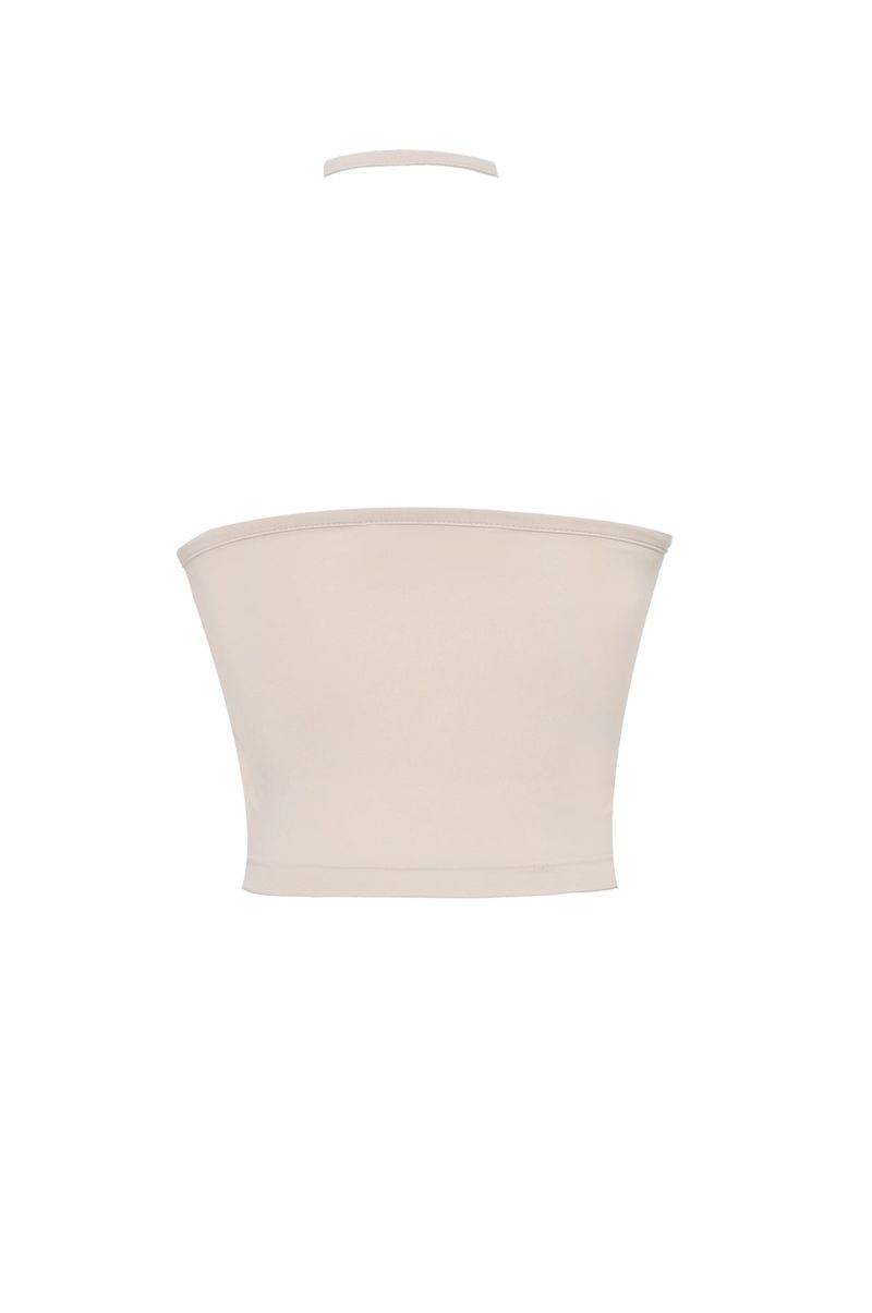 2-way halter span crop sleeveless top (beige)