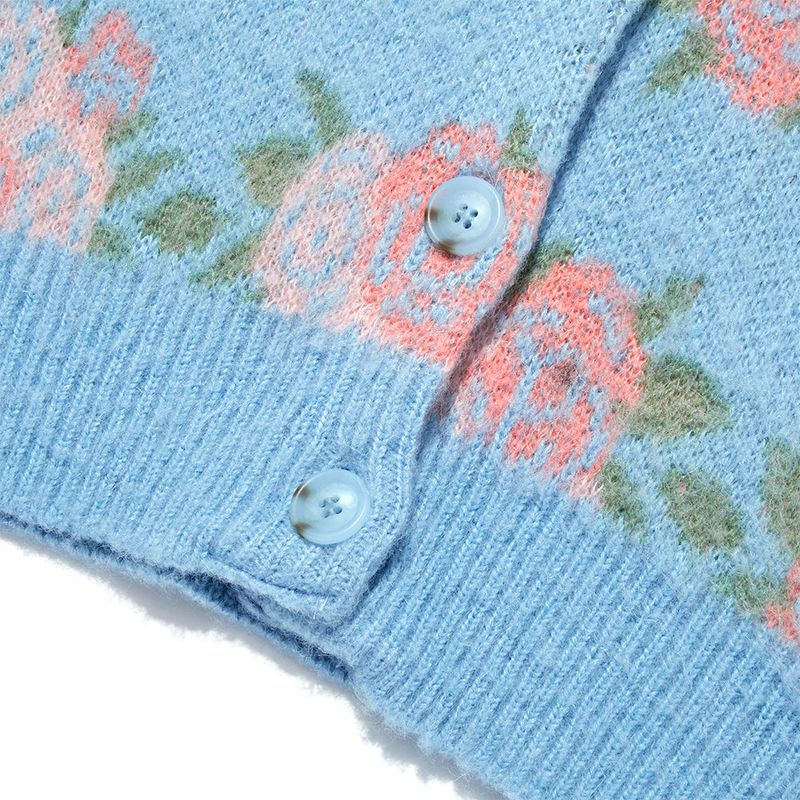 Flower Pattern Crop Cardigan_Ash Blue