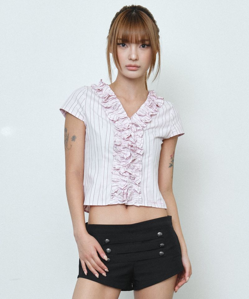 MIDNIGHT MOVE（ミッドナイトムーブ）の「st frill shirt (pink)（Tops）」