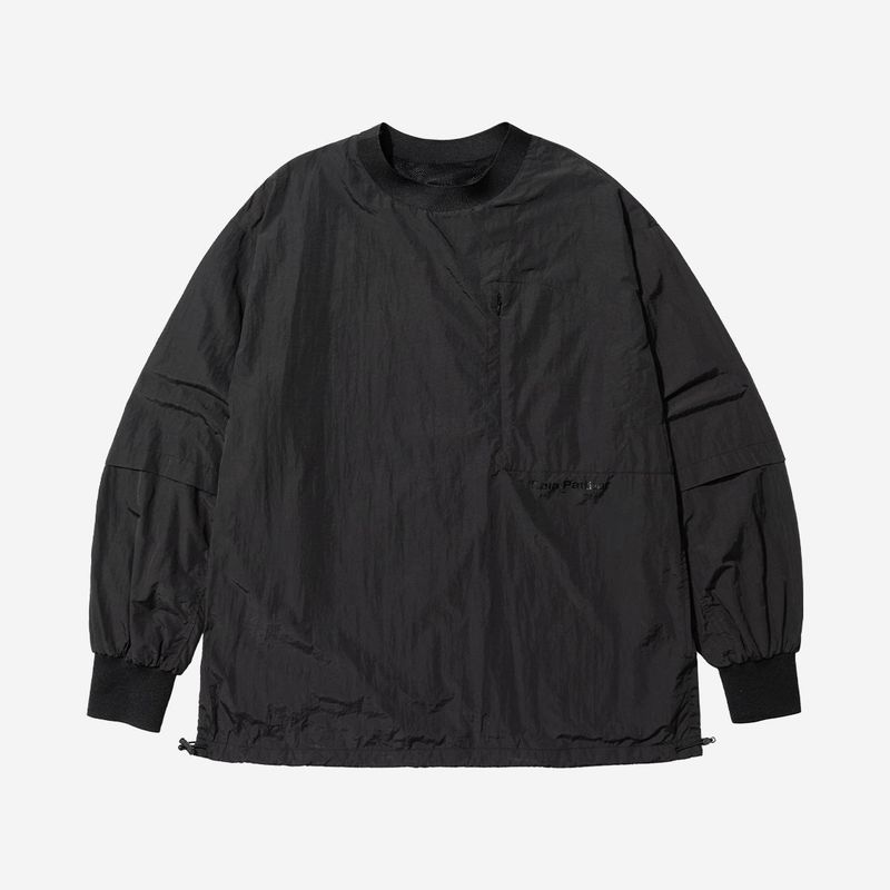 Nylon Zip Pocket Round Shirt - BLACK