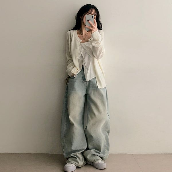 Dub Color Raglan Knit Cardigan