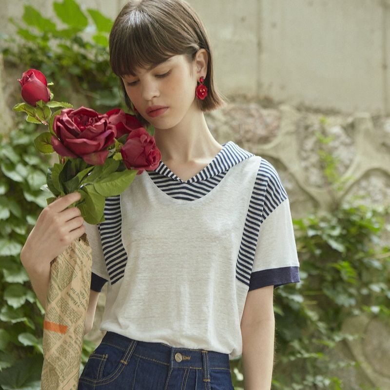 VITALSIGN（バイタルサイン）の「[LINE] Stripe Sailor Collar T-shirt（Tops）」
