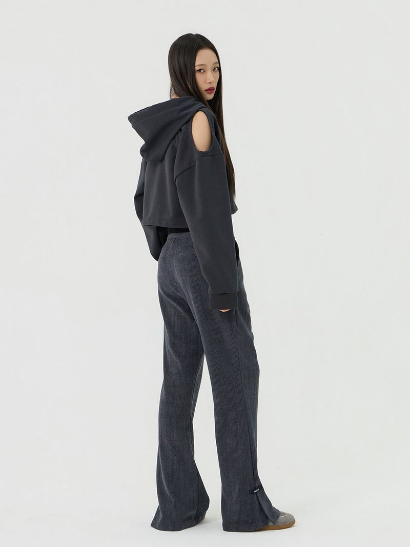 Knit cut detail bootcut Pants, Charcoal