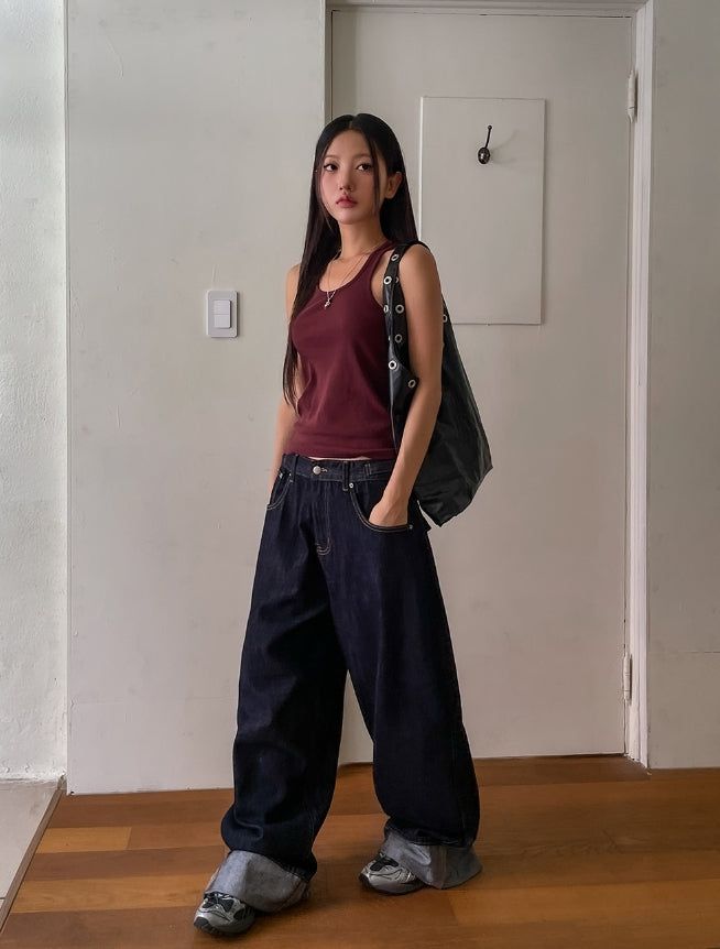 [U-BASIC] Cerandi Ribbed Y Mango Sleeveless