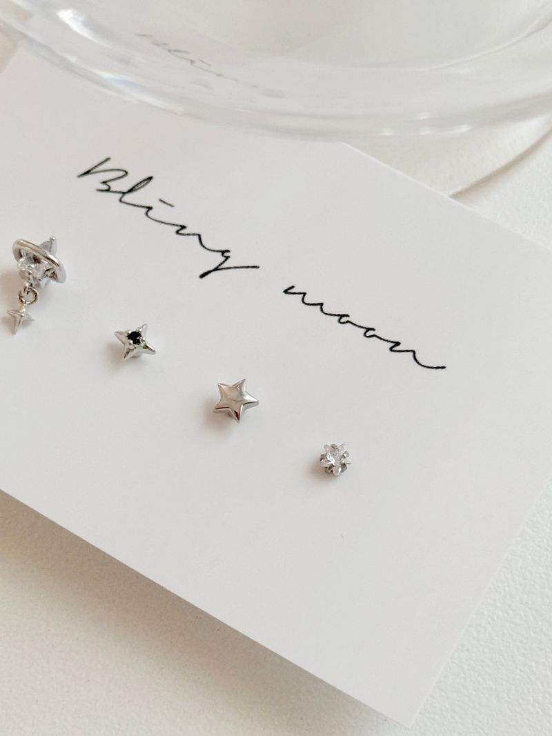 [4 set] Darling Star Piercing Set / Star Cubic Drop Mini Simple Daily Twinkle