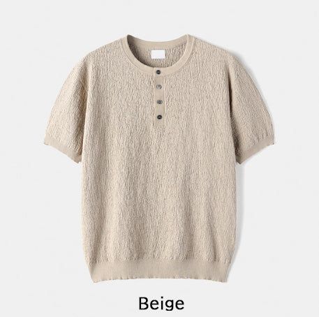 Icy Henley Neck Short Sleeve Knit