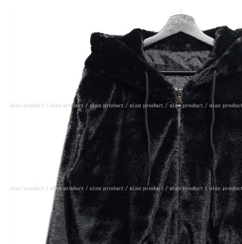 Cardi crop hooded fur jumper