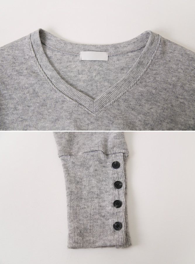 Cuff Button Deep V-neck Knit (2color)