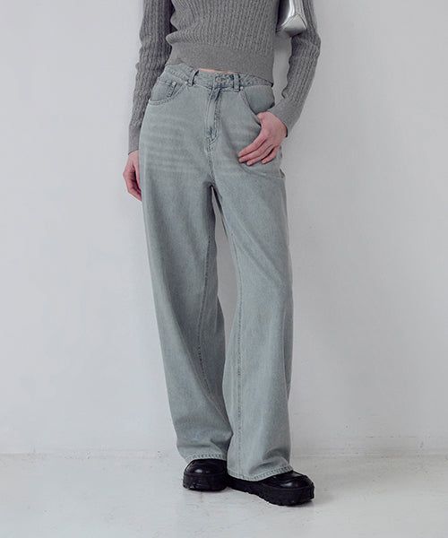 KIRSH PLAIN SAND WASHING WIDE FIT DENIM PANTS [LIGHT BLUE]