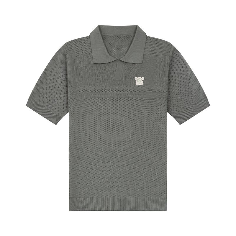 DVRK PRIVÉ BUTTONLESS POINTELLE KNITTED POLO - GREY