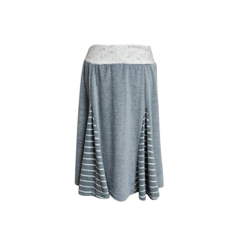 (2color) Flower Mix Stripe Flare Skirt