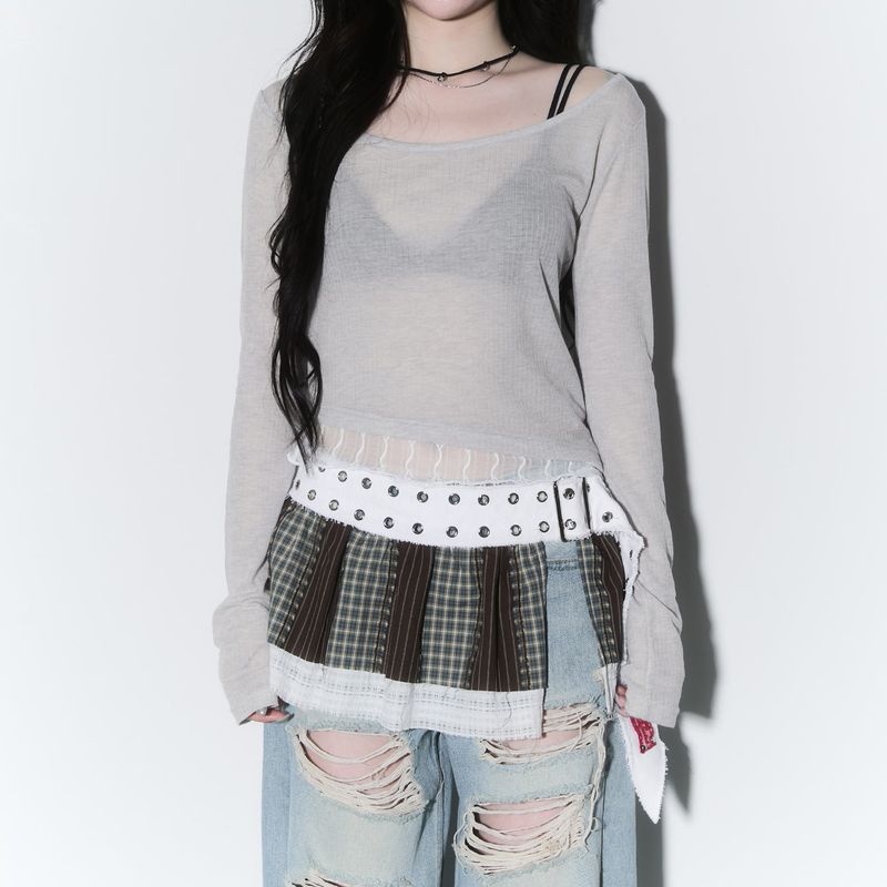sheer layered unbal sleeve - grey