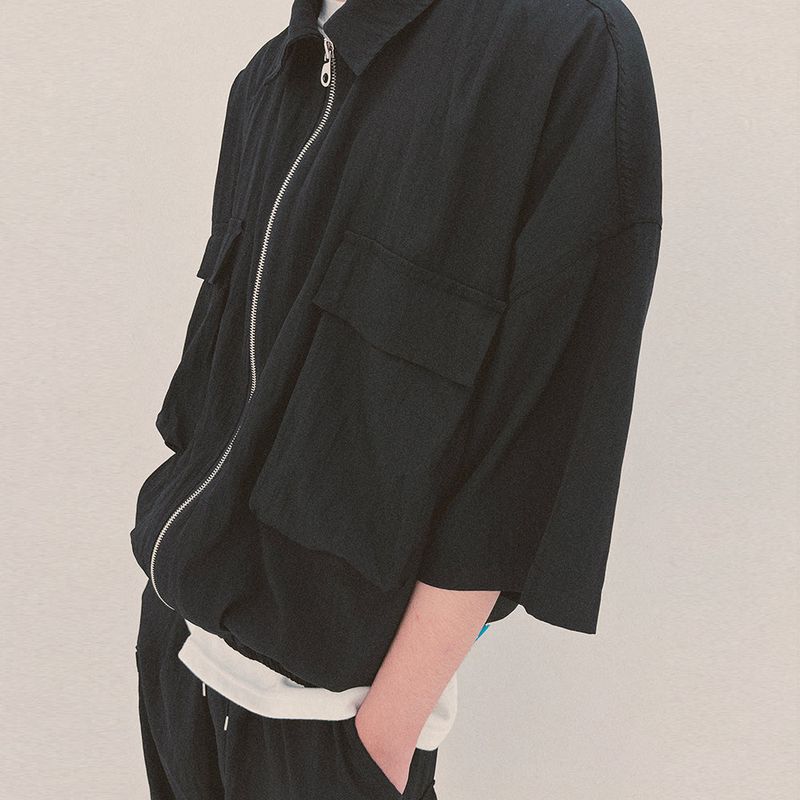 street shape shortsleeve zipup_black