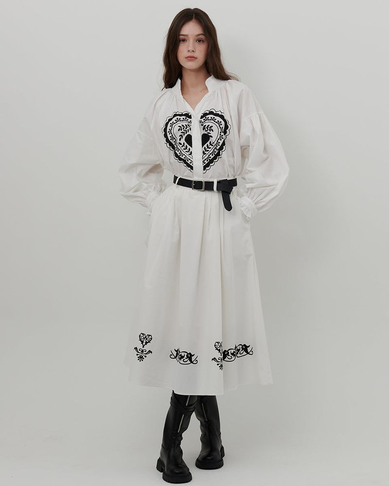 ORNAMENT PRINT MIDI SKIRT [WHITE]
