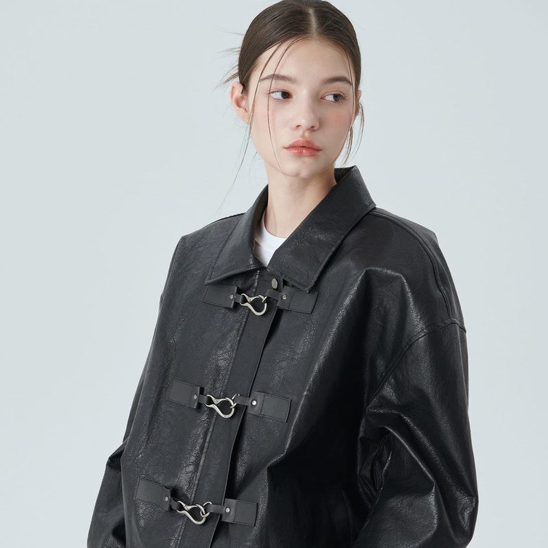 TOGGLE LEATHER JACKET / BLACK