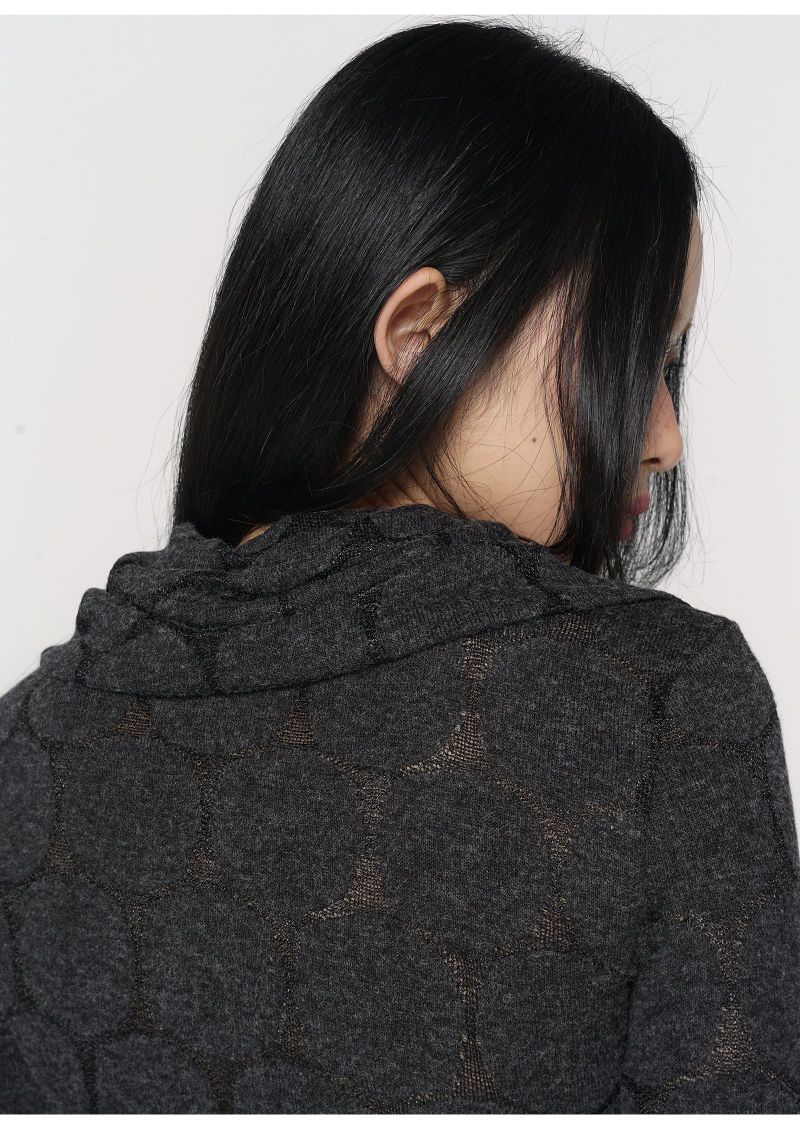 CONFUN Henry rivet patchwork lapel jacquard knitted slim top