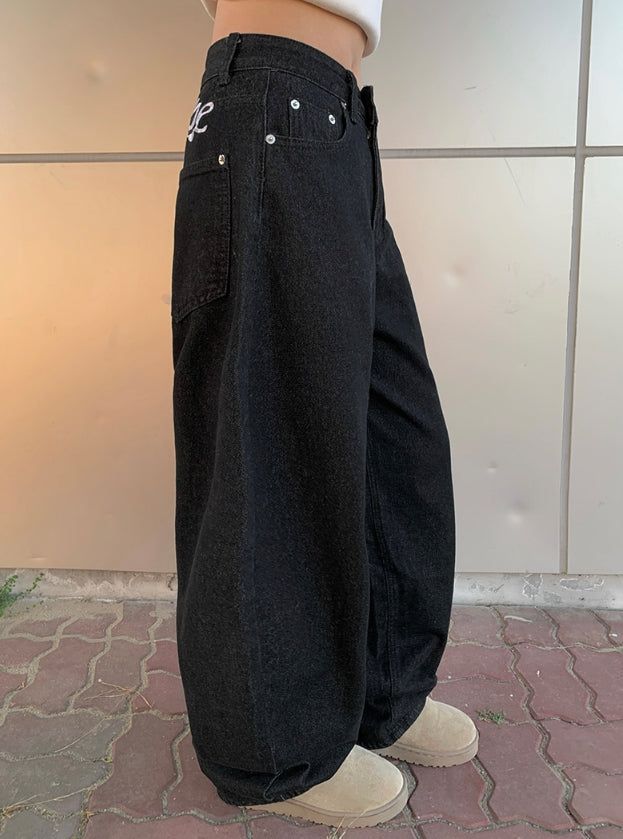 Oven Lettering Patch Denim Wide Pants