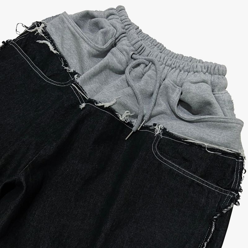 layered deconstructed denim pants_black