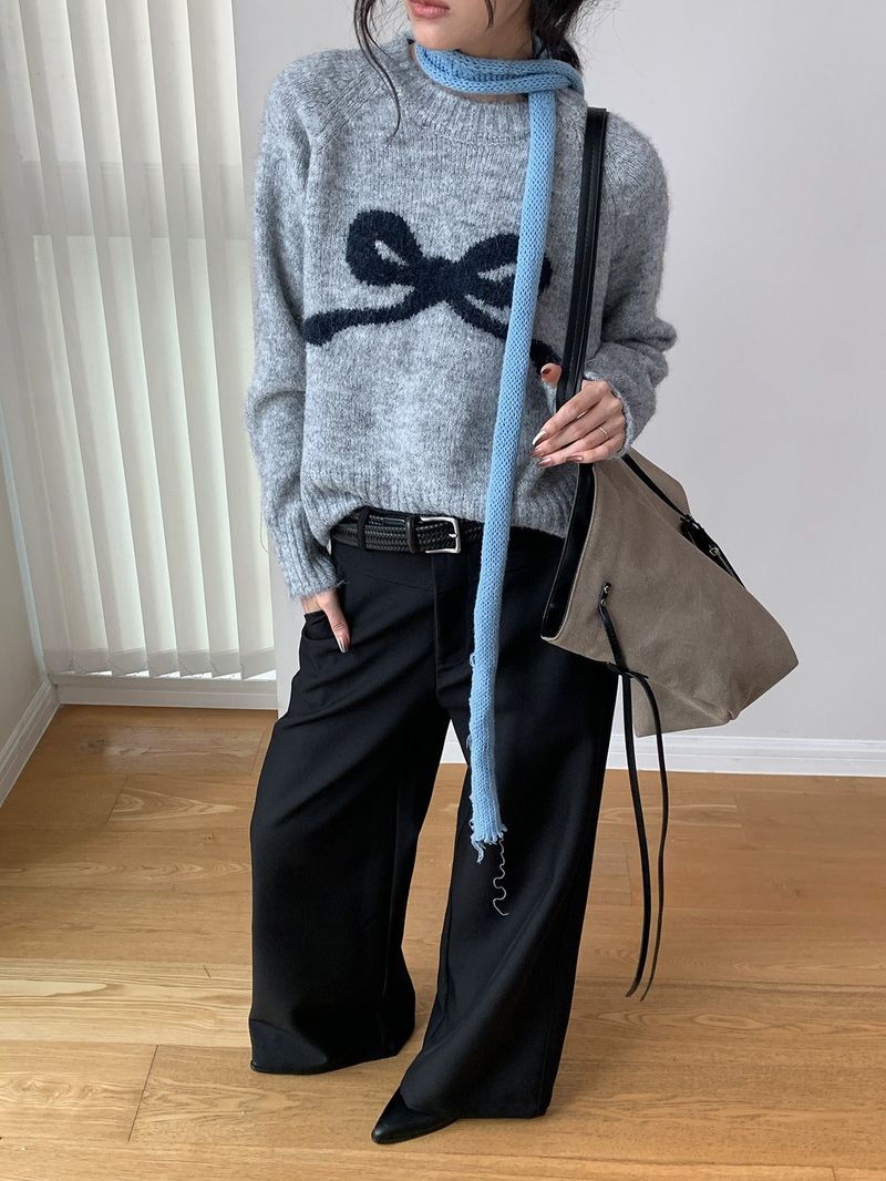 Modi bow wool long-sleeved knitwear