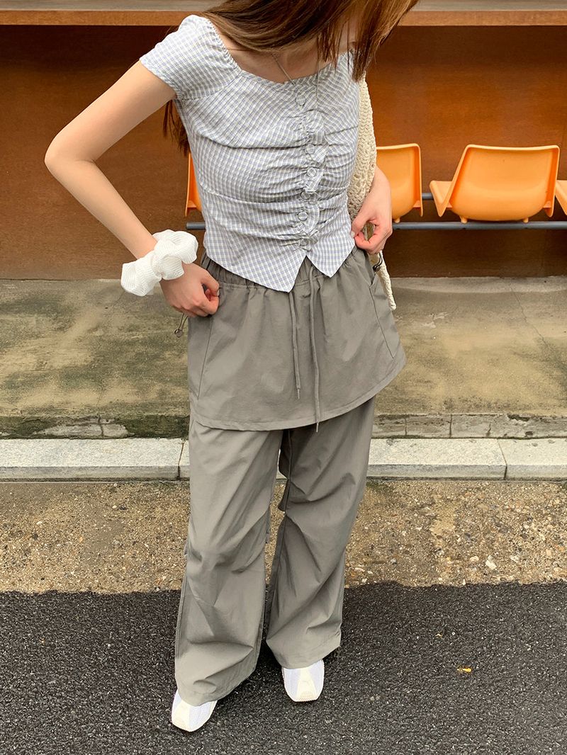 [MADE] Kaen Nylon Layered Skirt Banding Pants
