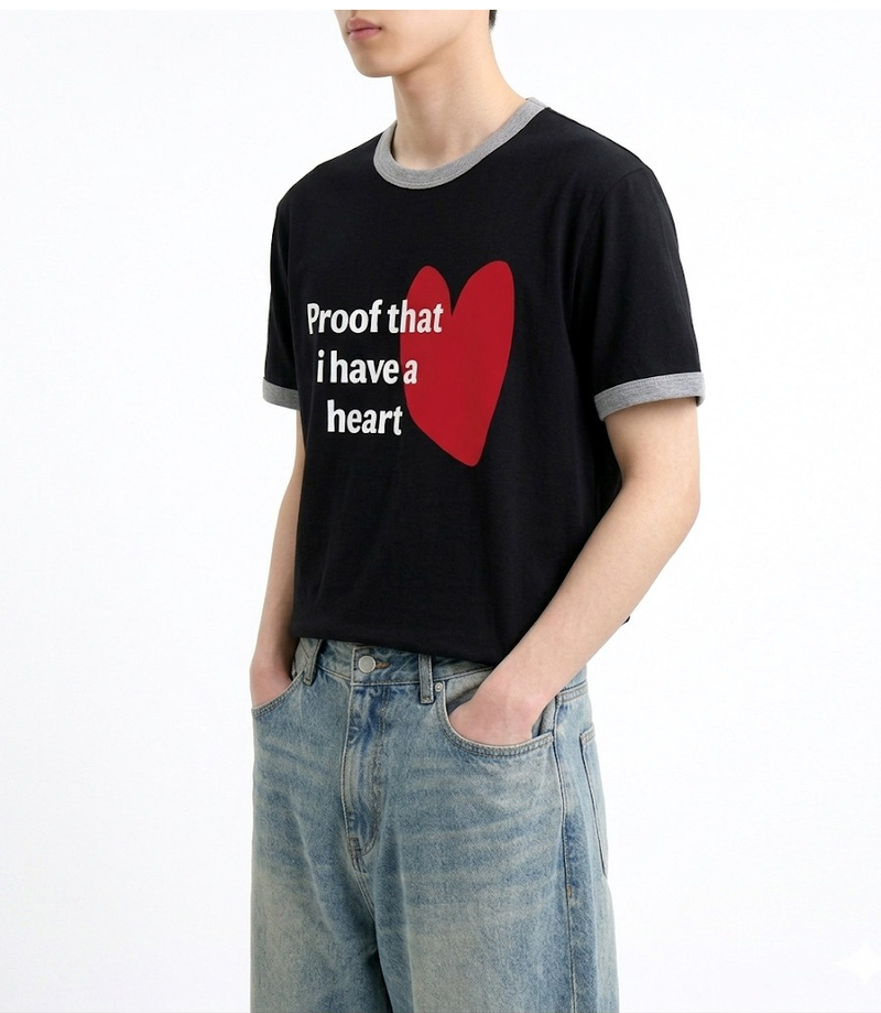 Essential Standard Short Sleeve Ringer T-shirt Red Heart Black