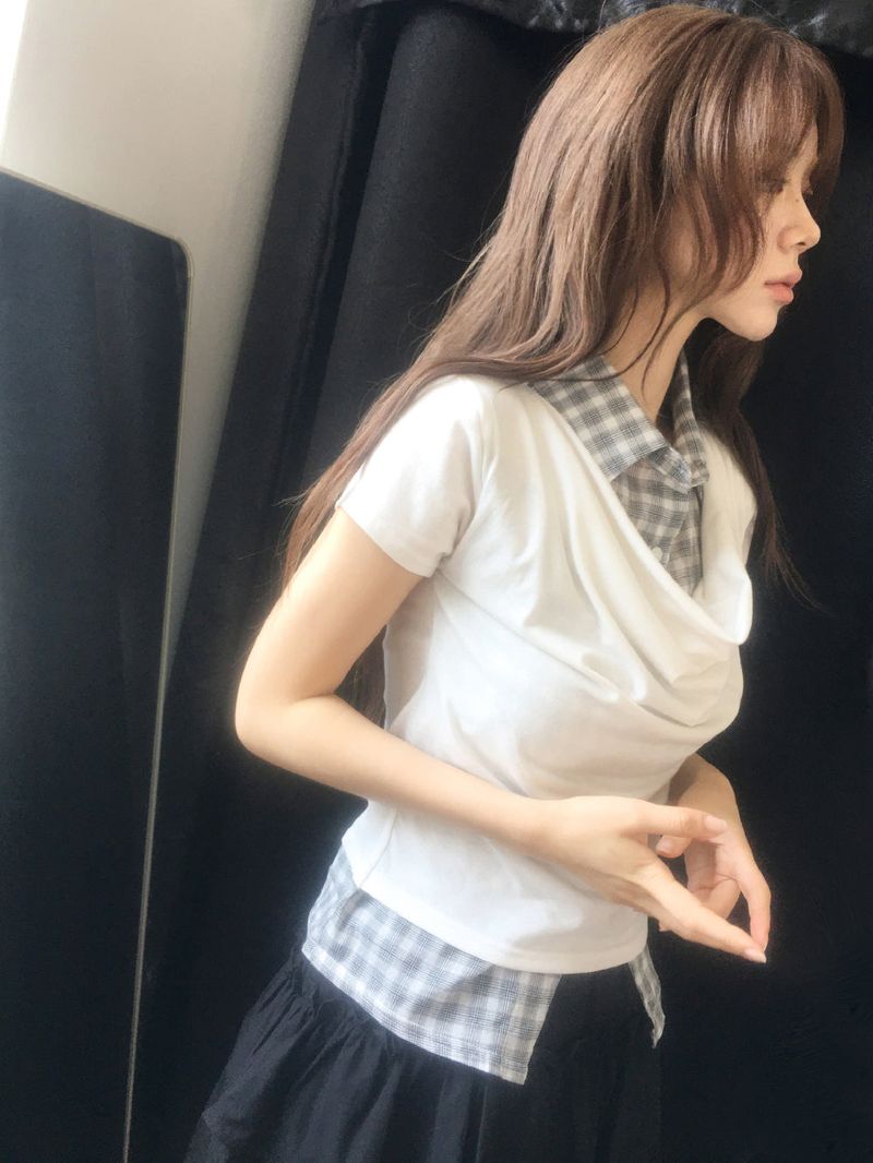 Check shirt drape layered T