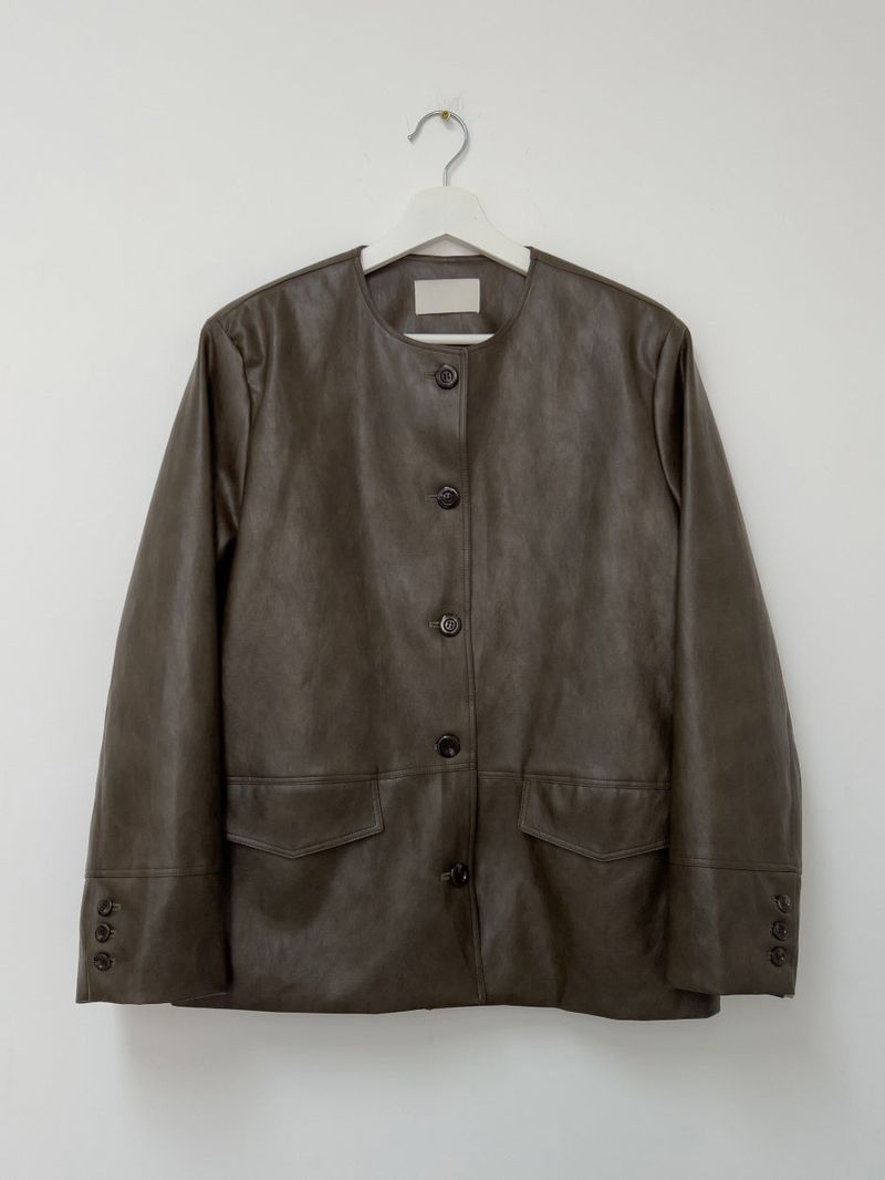 Hunt No Collar Loose Fit Leather Jacket