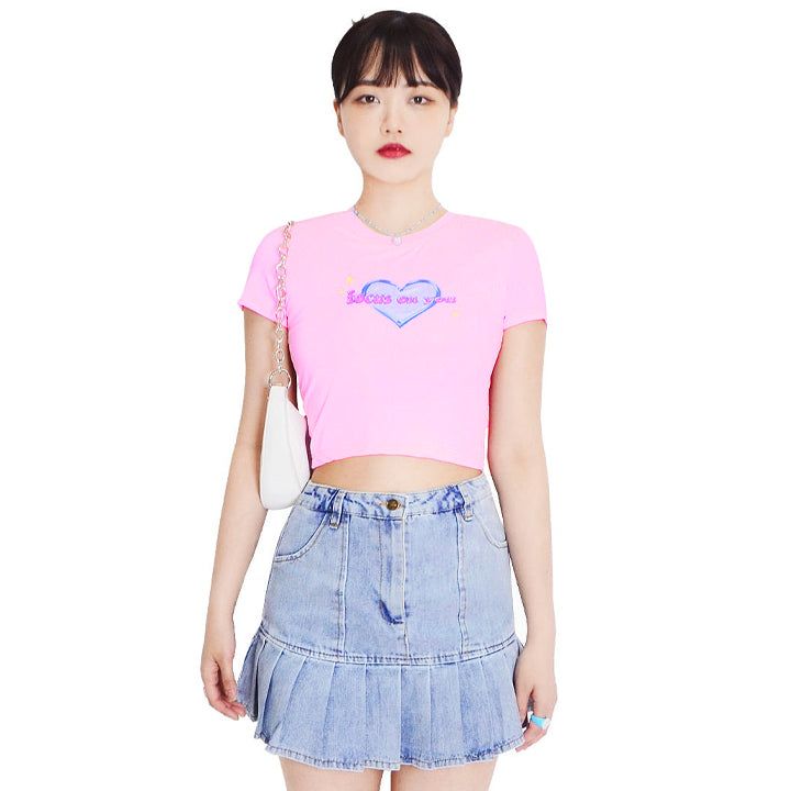CREVY(クレビー)の「90s foucus crop span sleeve t-shirts (light pink)(Tops)」