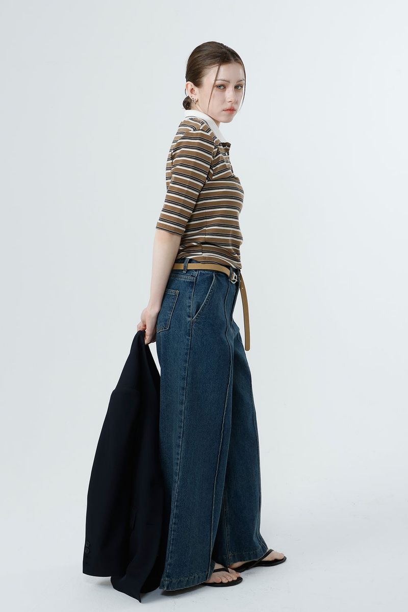 MULTI STRIPE TENCEL T-SHIRT_BROWN