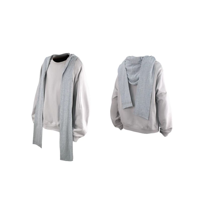 RELABEL('LABEL) detachable hood, 100% cotton, asymmetric deconstruction, loose and casual pullover round-neck sweater