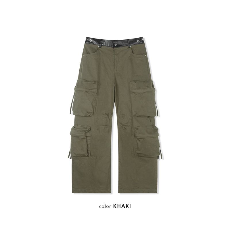 Signature leather cargo pants(Khaki)