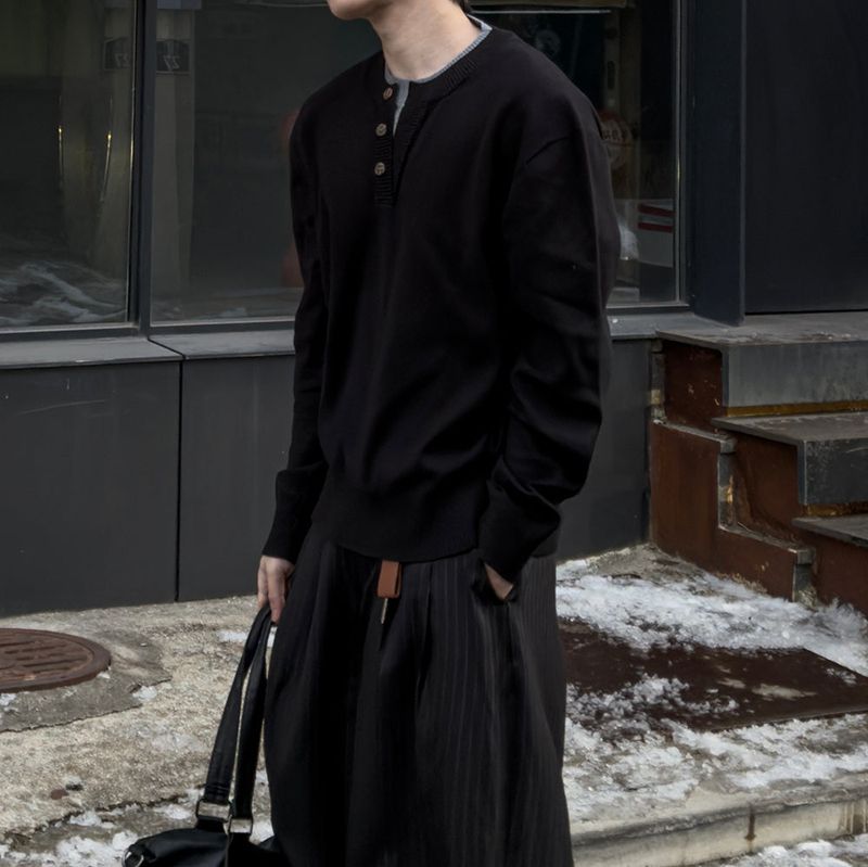 Riven Layered Henley-Neck Knit