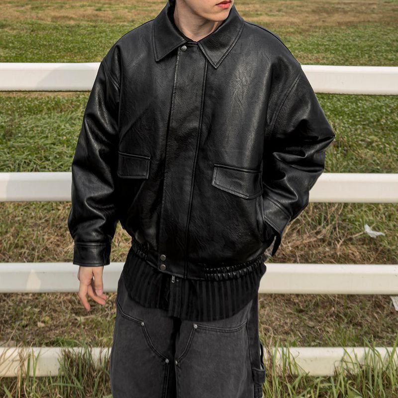 Lining fur oversized leather jumper