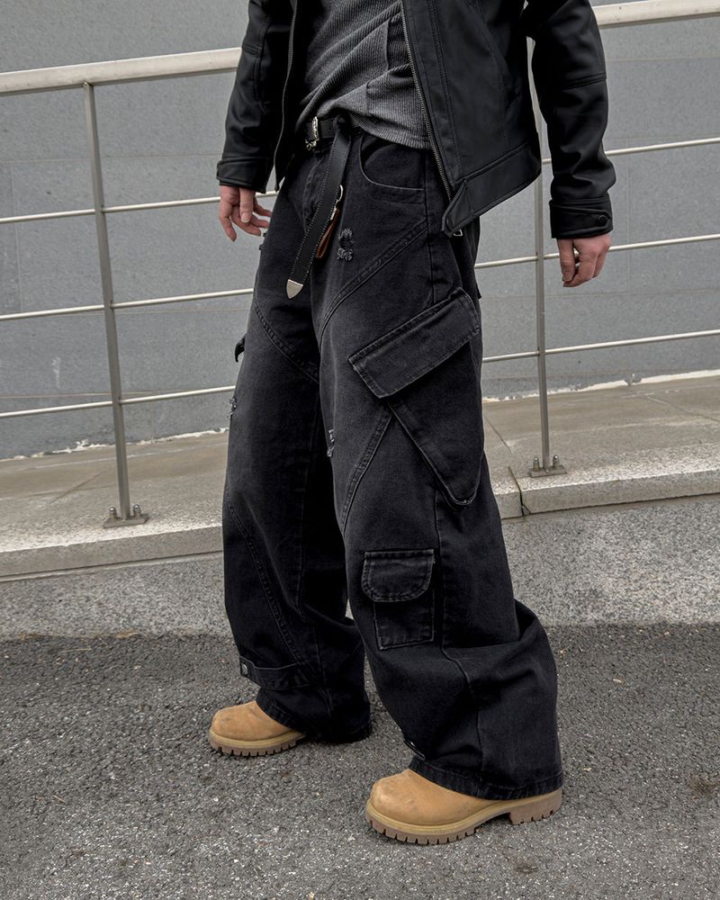 JIIGEUM(ジグム)の「Sel Distressed Cargo Wide Denim(Pants)」