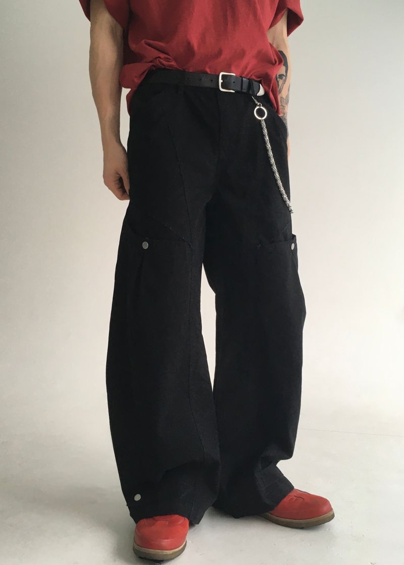 curved dyeing strap wide pants(2colors)