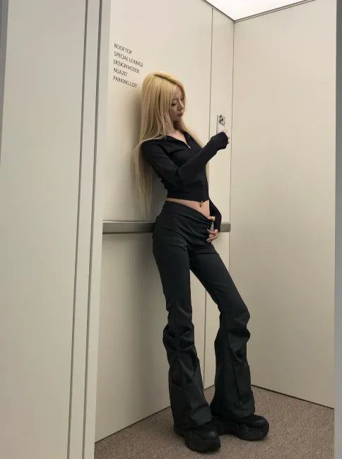 Waist Flared Pants - Deep Black