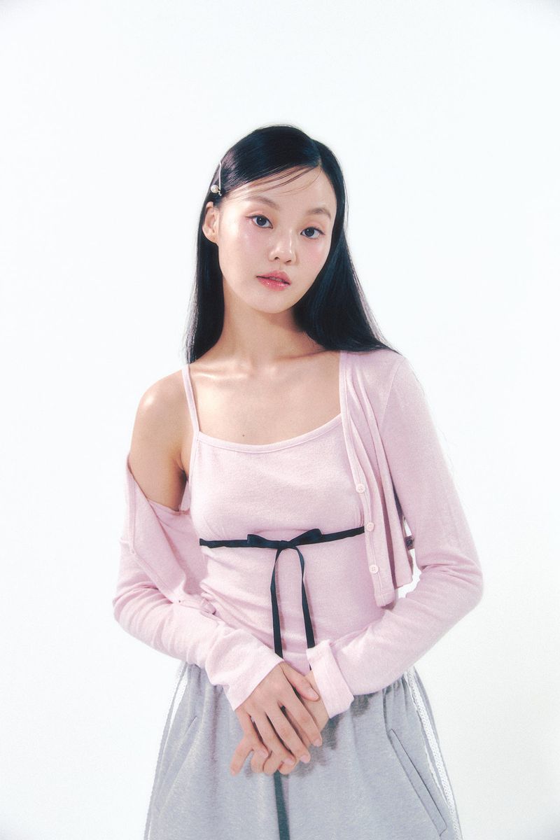 Knit Ribbon Shirring Top Set Pink
