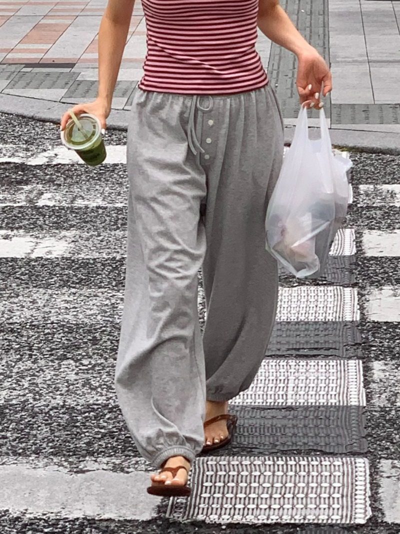 summer button point jogger pants