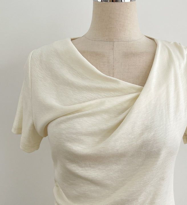 Kelly Unbalanced Drape Short Sleeve Tee-Blouse