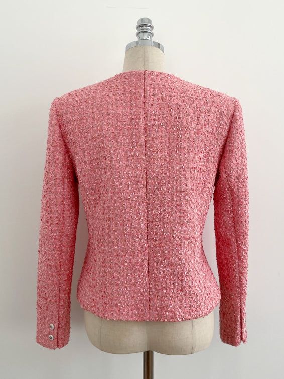 Bowl Check V-Neck Pearl Tweed Jacket