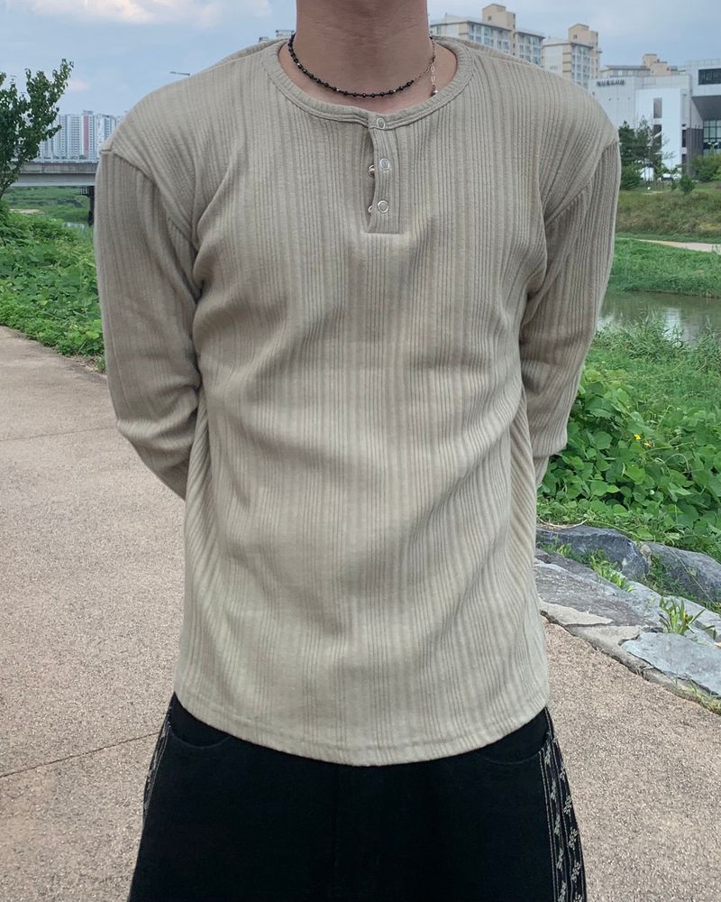 Corduroy Slim Henly Neck Long Sleeve