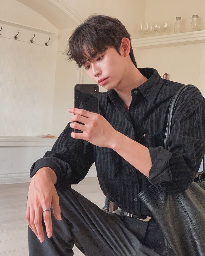 Roden Corduroy Striped Rivet Shirt