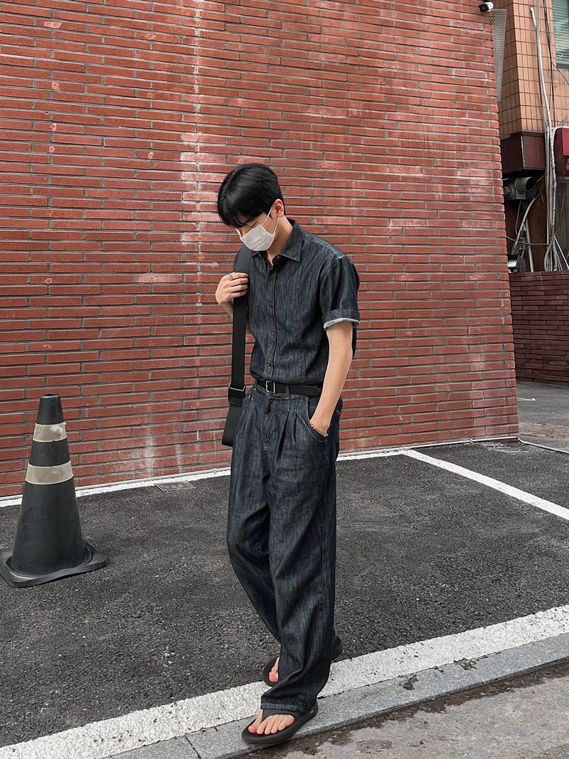 Mei linen indigo half shirts