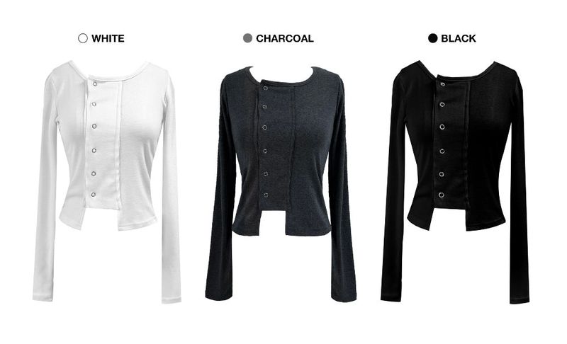 Snap Button Unbuttoned Round Dekki Long Sleeve T (3 Colors)